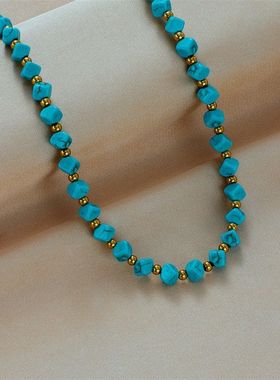 法式复古绿松石串珠项链女轻奢小众高级感高档毛衣链颈链小众饰品