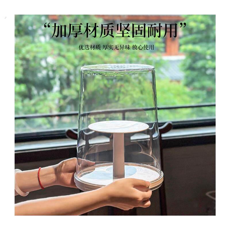 Tea set storage box rotating with cover dustproof transparent coffee table tea table storage teacup teapot draining storage rack
