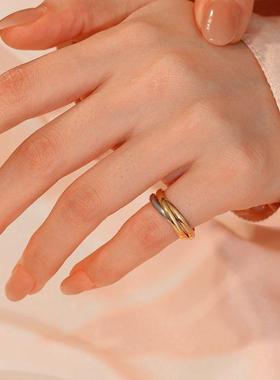 自律尾戒小众设计三环三色戒指尾戒女小指超小号尺寸设计师独特小