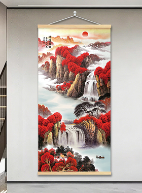 玄关装饰画中式挂画客厅茶室竖版