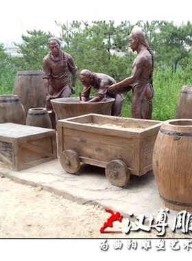 玻璃钢仿铜古代人物雕塑制酒流程酿酒工人雕塑城市园林酒坊景观