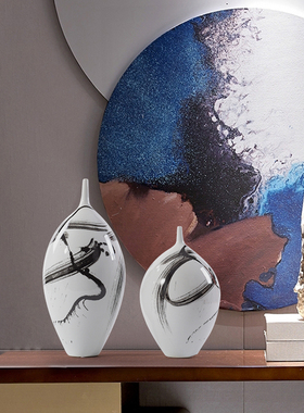 新中式陶瓷白色花瓶细口样板房软装摆件简美酒店售楼处花器摆设品