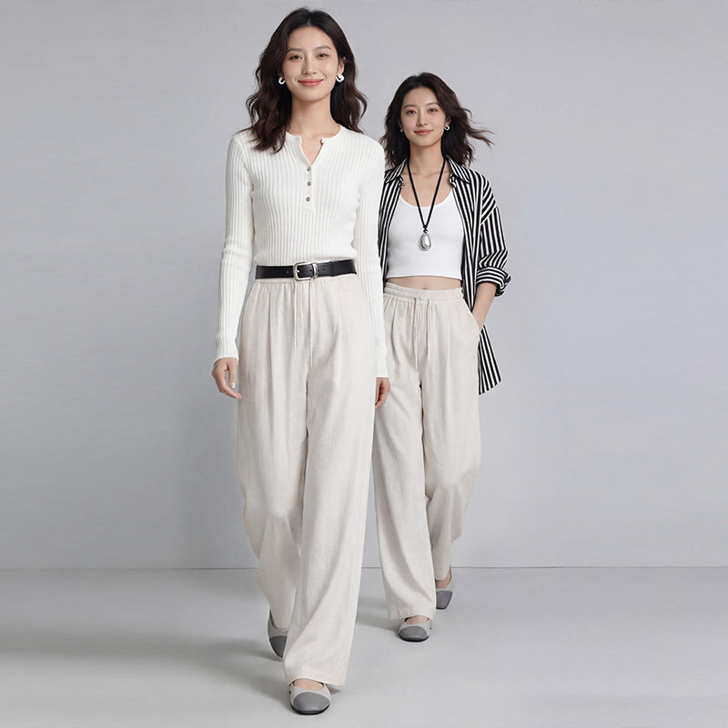 阿仕顿2026春夏亚麻轻熟风百搭显瘦休闲裤女