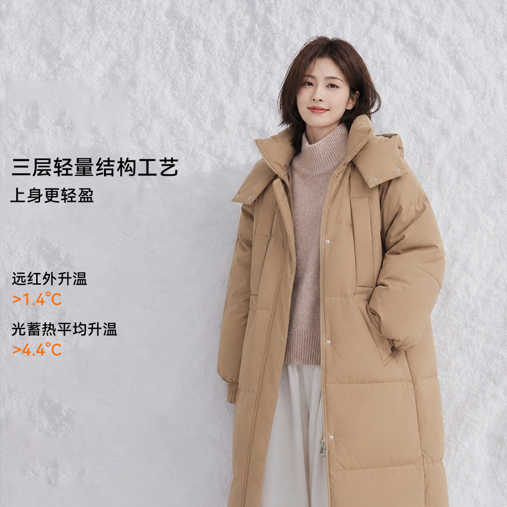 Artsdon阿仕顿女士过膝加厚连帽棉衣