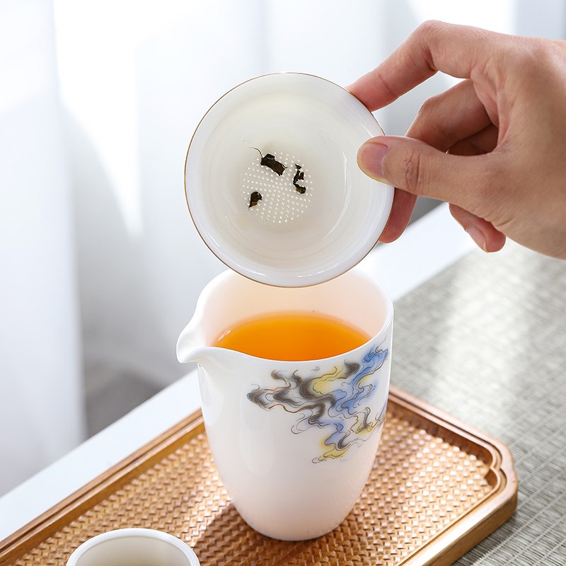 羊脂玉茶漏茶滤套组茶叶过滤网陶瓷功夫茶K具配件一体茶水分离茶 - 图1