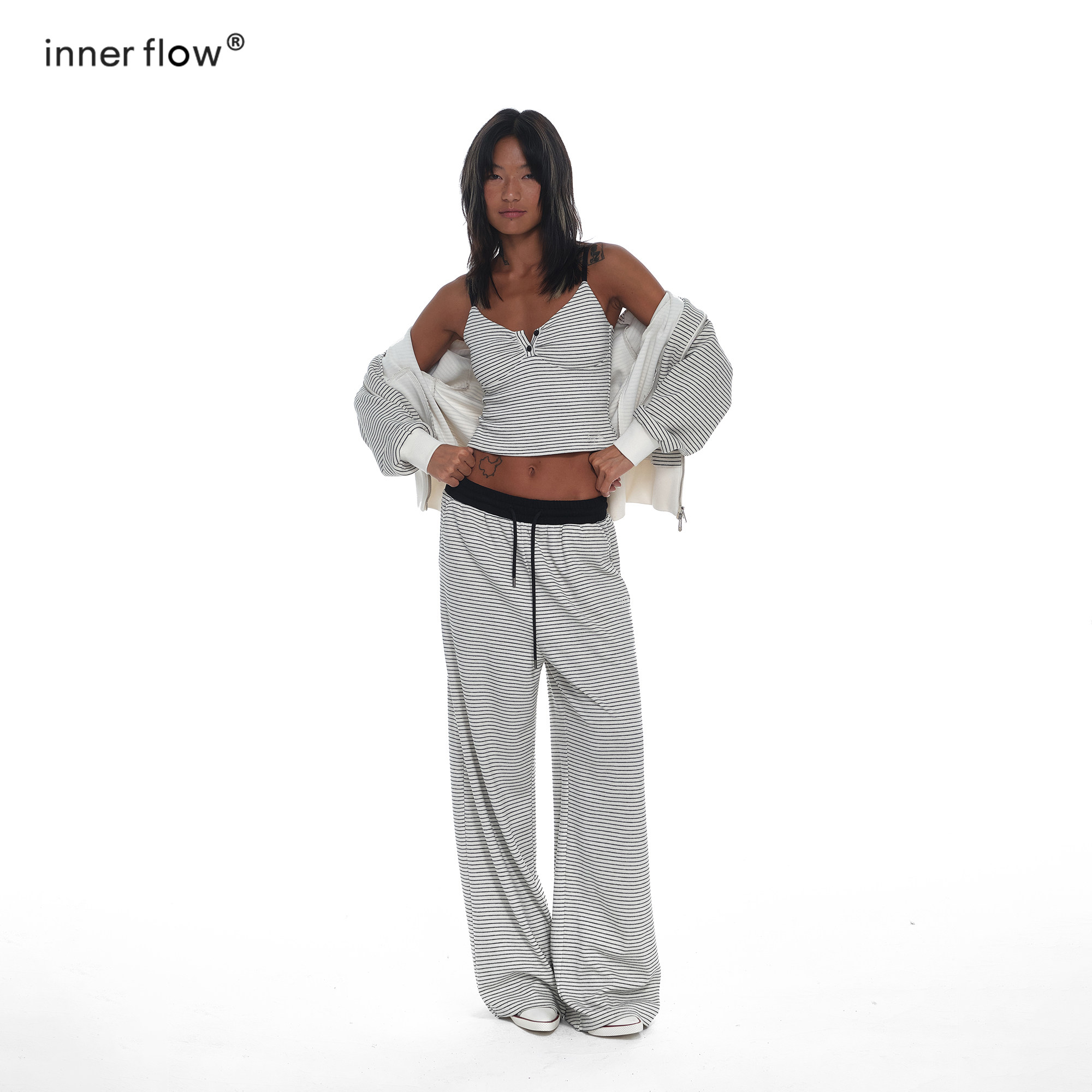 INNERFLOW自然呼吸系列 宽松舒适感版型好长裤吊带外套条纹套装,淘宝优惠券,粉丝福利购,淘宝优惠卷