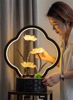 中式陶瓷循环招财流水喷泉家居客厅室内创意桌面景观鱼缸