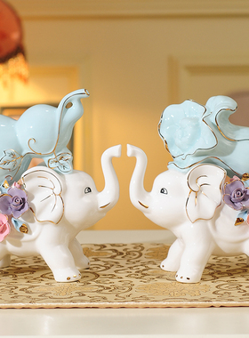 陶瓷大象招财象一对家里家居酒柜装饰品客厅乔迁