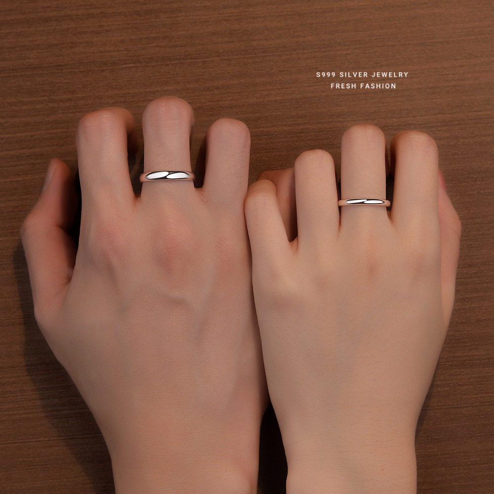 S999 solid silver engraved live mouth couple ring plain ring sterling silver ring smooth wedding Valentine's Day Chinese Valentine's Day gift