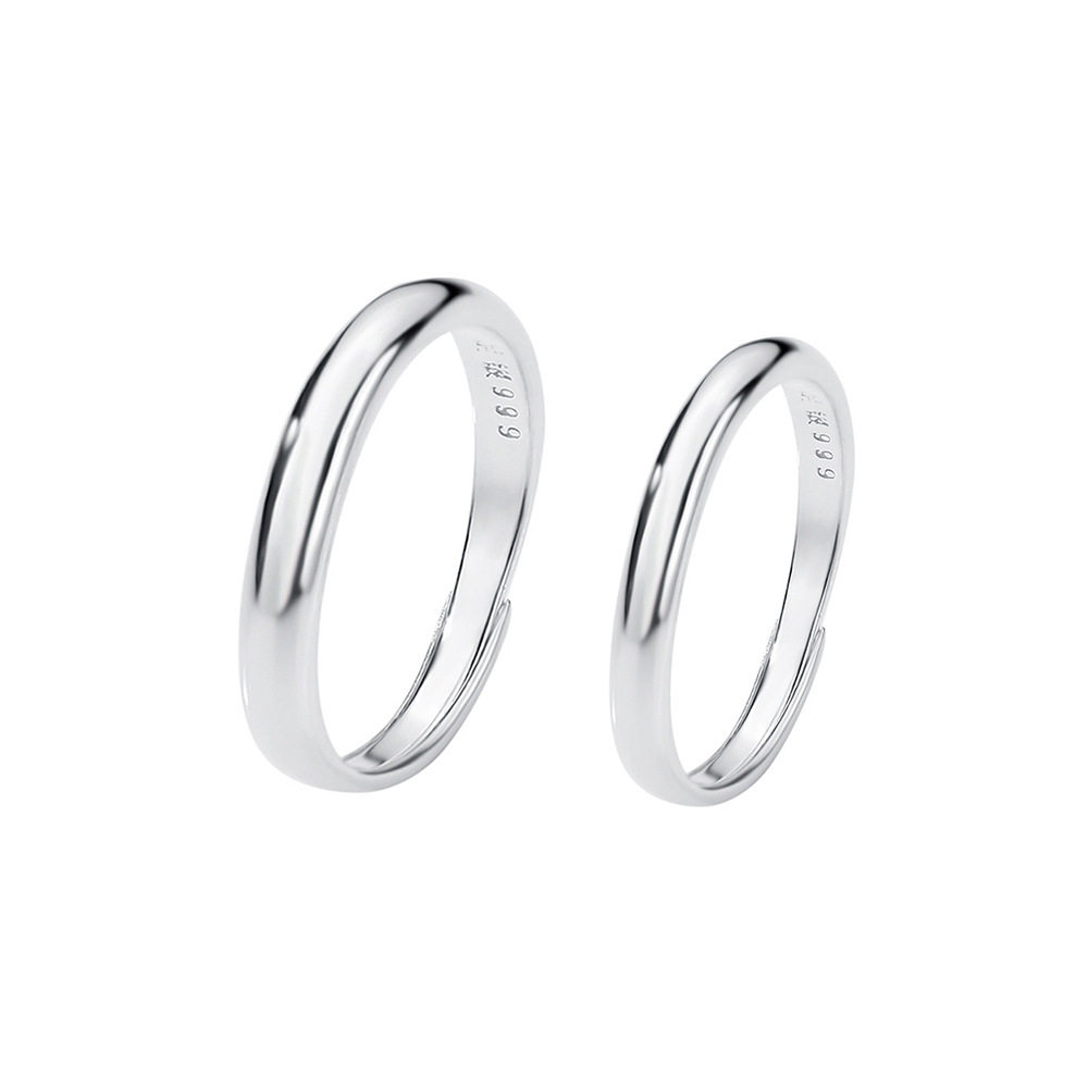 S999 solid silver engraved live mouth couple ring plain ring sterling silver ring smooth wedding Valentine's Day Chinese Valentine's Day gift