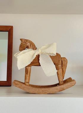 ins摇摇木马摆件创意儿童房实木制办公室房间桌面装饰品拍照道具