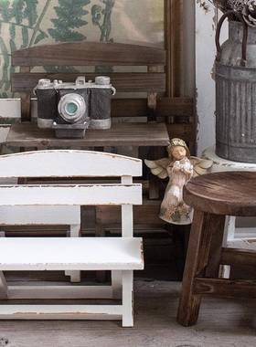 实木复古做旧桌面小凳子个性创意小椅子花架家居饰品装饰道具摆件