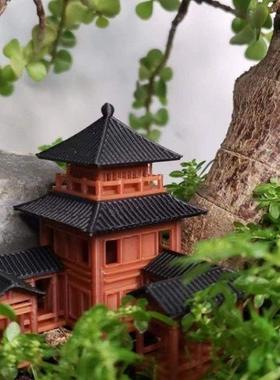 中式古建筑模型楼阁房子市井中心客栈假山鱼缸盆景微景观造景摆件