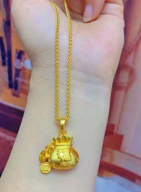 珞石新中式沙金福袋吊坠女钱袋子福袋挂件项链轻奢高级感精致百搭