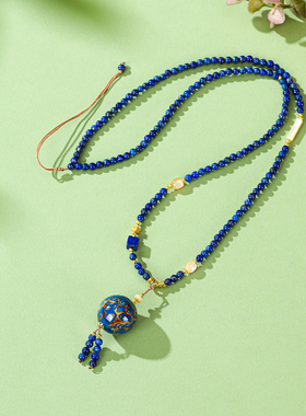珞石大漆珠青金石流苏项链新中式