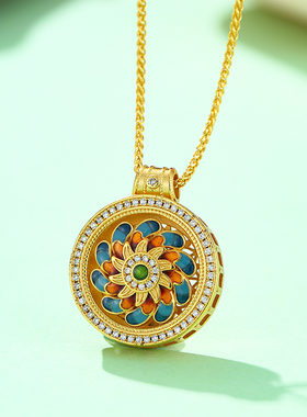 古法可旋转八宝罗盘吊坠项链
