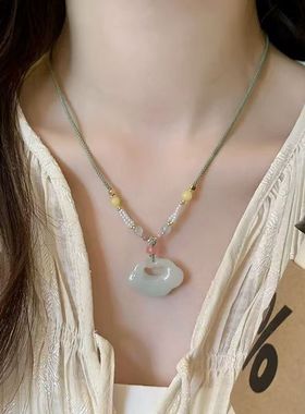 天然石祥云如意锁项链女款毛衣链