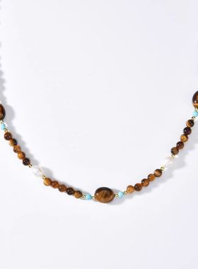 天然石虎眼珍珠串珠项链女高级感