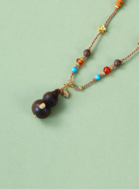 珞石檀木葫芦串珠项链女设计师款