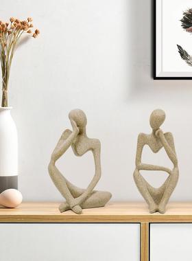 北欧现代简约抽象人物艺术砂岩雕塑创意家居客厅酒店装饰品小摆件