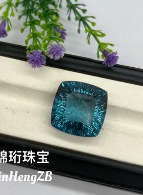 天然伦敦蓝托帕石枕形戒面裸石 大尺寸裸石宝石首饰镶嵌主石