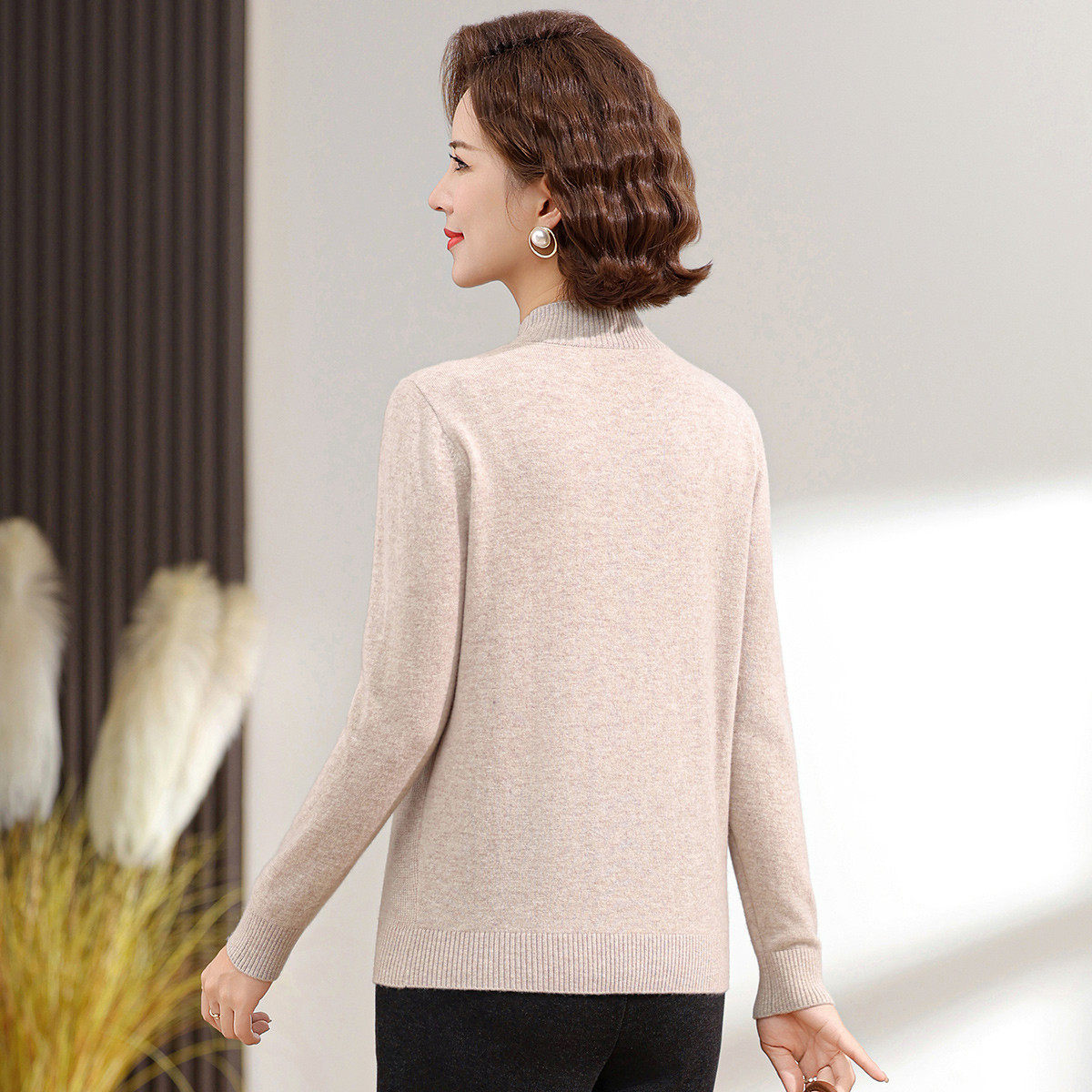 台格25年秋冬毛衣妈妈装半高领烫钻绣花保暖羊毛衫【绵羊毛100%】,淘宝优惠券,粉丝福利购,淘宝优惠卷