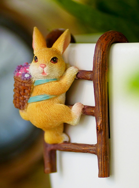 兔子爬梯花盆挂件可n爱鱼缸造景挂件阳台花园盆栽微景观装饰小摆