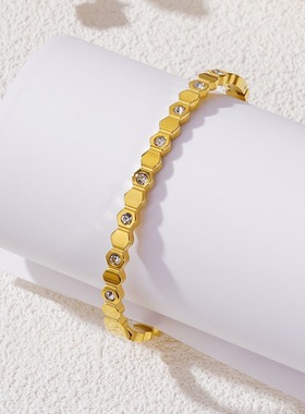 手镯女欧美跨境时尚锆石手镯菱格纹不锈钢饰品小众潮时尚手饰手环