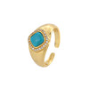 Genuine natural turquoise square simple women's ring