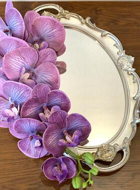 法式复古玻璃镜面托盘婚鞋展示架diy鞋盒仿真蝴蝶兰接亲拍照道具