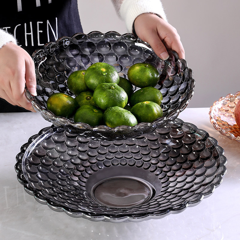 水果盘现代客厅家用零食水晶玻璃果盘个性创意网红风大号果盆,淘宝优惠券,粉丝福利购,淘宝优惠卷