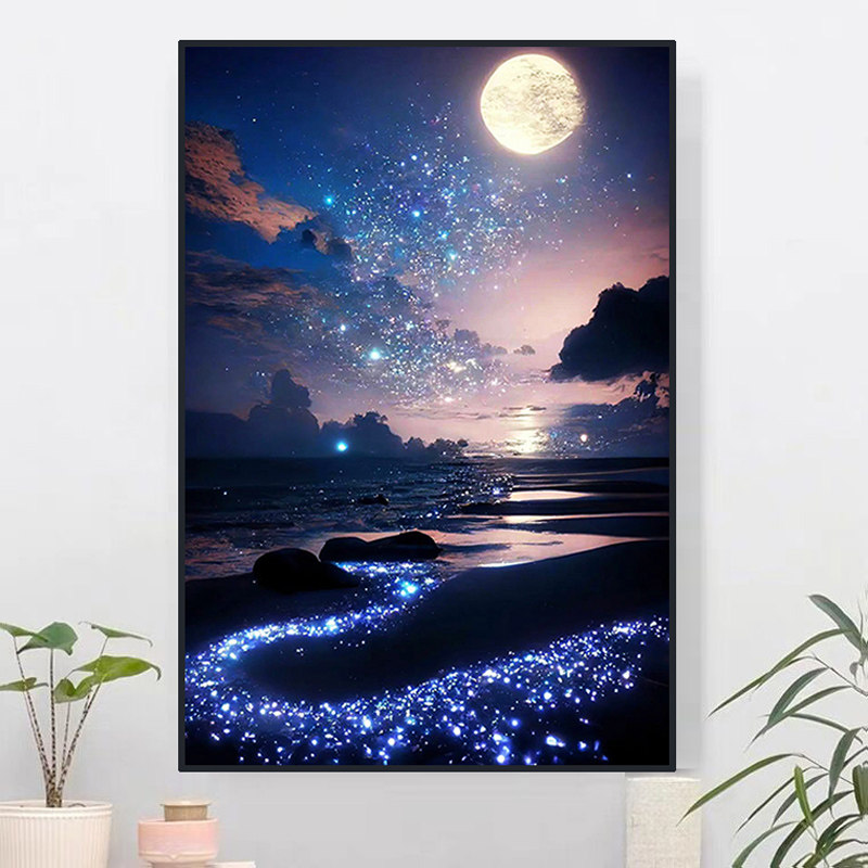 星空海边钻石画0卧室钻石贴十字绣唯美风景钻石画满钻手工,淘宝优惠券,粉丝福利购,淘宝优惠卷