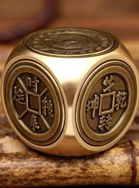 黄铜六面时来运转大号解压神器魔方手把件黄铜工艺品摆饰把玩