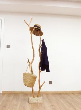 天然干树枝衣帽架北欧简约装饰树去皮树服装店挂衣架室内装饰摆件