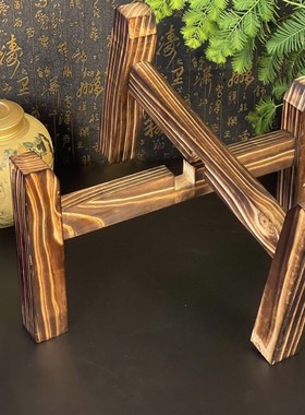 仿古做旧实木架i水缸磨盘石磨木架子花盆鱼缸酒坛酒缸支架底座防