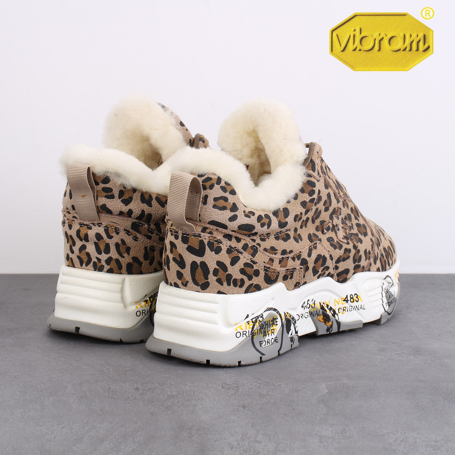 外贸订单 冬季女子反绒牛皮V底羊毛豹纹休闲鞋轻便时尚真皮运动鞋,淘宝优惠券,粉丝福利购,淘宝优惠卷