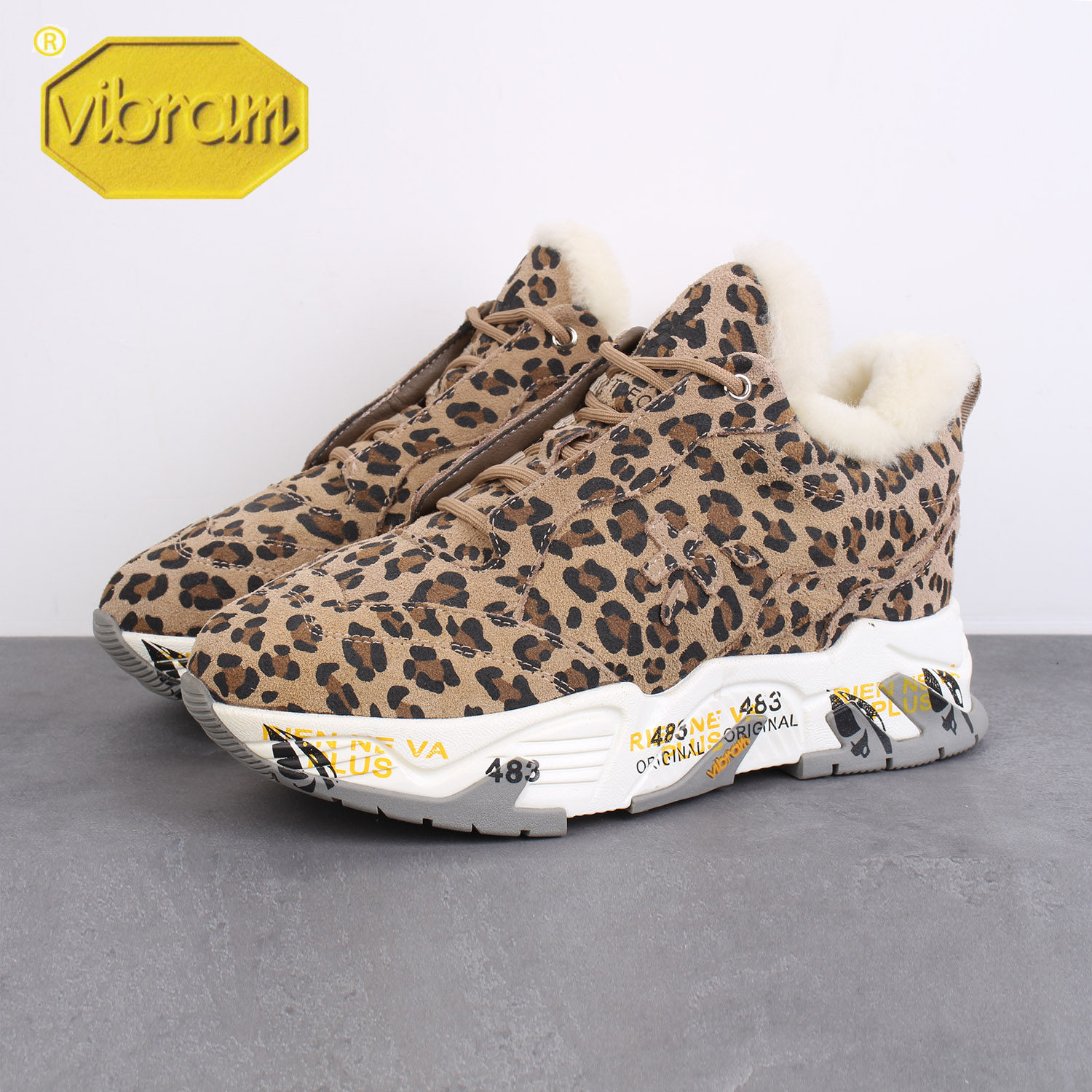 外贸订单 冬季女子反绒牛皮V底羊毛豹纹休闲鞋轻便时尚真皮运动鞋,淘宝优惠券,粉丝福利购,淘宝优惠卷