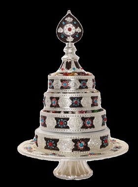 曼扎盘37堆曼茶罗全套仿尼泊尔八吉祥摆件带托盘宝石曼达盘供修