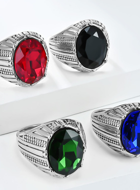 祥饰帝简约镶嵌玻璃宝石戒指