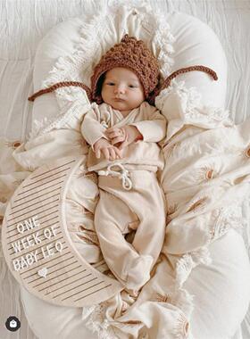 INS月亮款纯橡木字母拼字留言板小宝宝里程拍照道具创意家居摆件