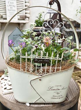 复古做旧铁艺小栅栏装饰花插围栏锈色杂货花盆装饰花园阳台杂货