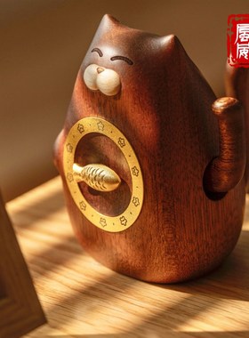 海风威实木招财猫转运神喵桌面摆件乔迁结婚伴手礼生日礼物高档