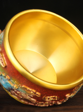 铜龙凤缸摆件 铜缸摆件 铜聚宝盆缸摆件 龙凤呈祥缸摆件