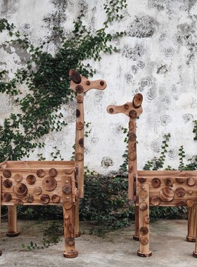 木质梅花鹿长颈鹿花盆幼儿园装饰森林系店面橱窗民宿道具户外摆件