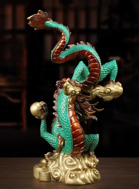 上善若水《财富兴隆》铜龙摆件 招财生肖龙工艺品家居办公室青龙