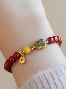 爆款小众设玉葫芦新款手链仿朱砂手链送闺蜜女友