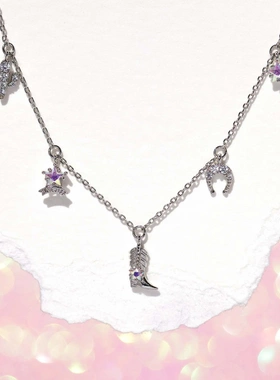 西部牛仔女孩吊坠靴子牛仔帽马蹄吊坠项链铜电镀真金