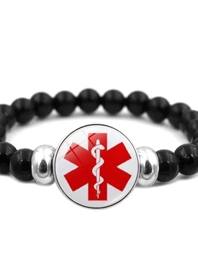 diabetes时光宝石手链女欧美饰品黑色串珠手串弹力手饰