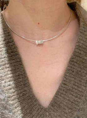 清冷感银色小蛮腰项链女吊坠