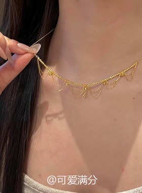 金色蕾丝链珠镂空项链女吊坠